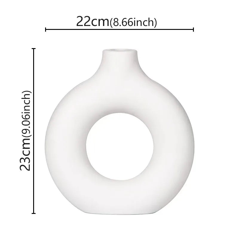 Flat Minimalist Vase Donut Shape White Large Emma