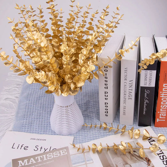5pcs/lot Gold Eucalyptus Branch Stem Emma