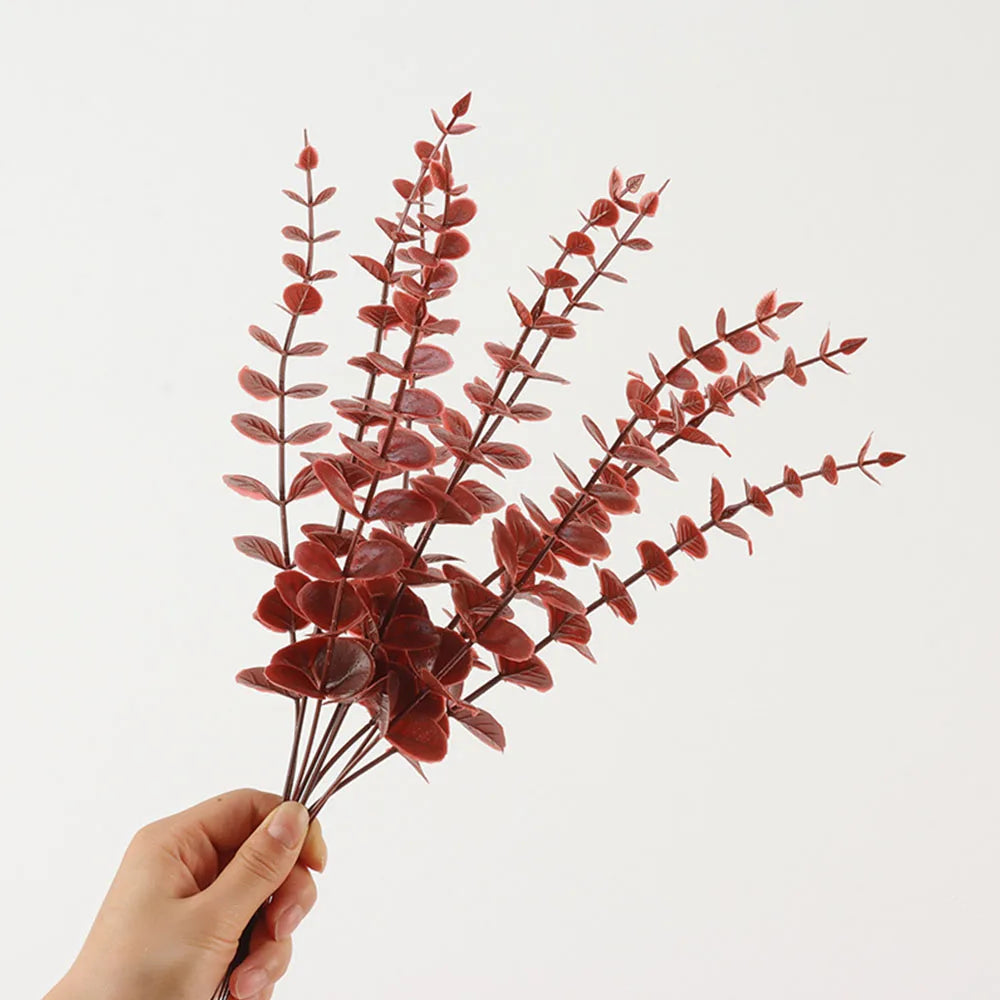 5pcs/lot Gold Eucalyptus Branch Stem Wine Red 5pcs Emma