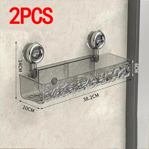 Wall-Mounted Bathroom Organizer – Single-Tier Metal Shelf Transparent Grey 2pc Emma