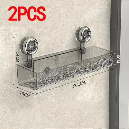 Wall-Mounted Bathroom Organizer – Single-Tier Metal Shelf Transparent Grey 2pc Emma