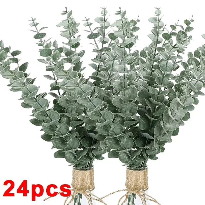 36/10pcs Eucalyptus Stems Green Leaves 24PCS-Green White(A) Emma
