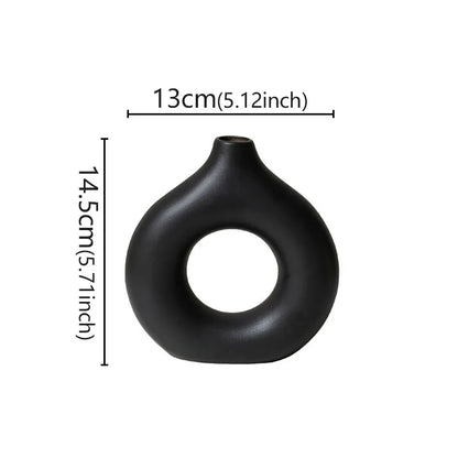 Flat Minimalist Vase Donut Shape Black Small Emma