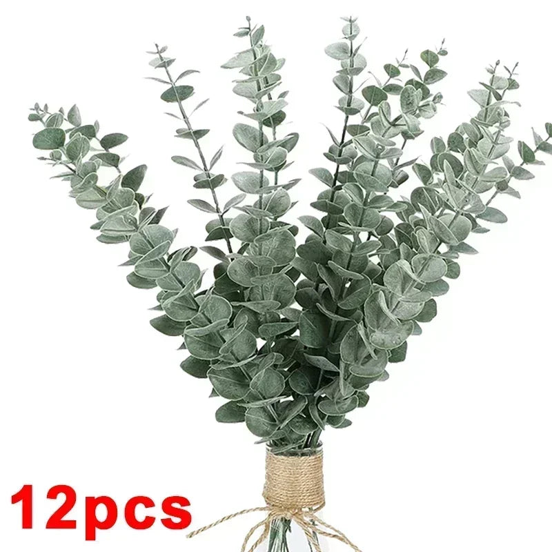 36/10pcs Eucalyptus Stems Green Leaves 12PCS-Green White(A) Emma