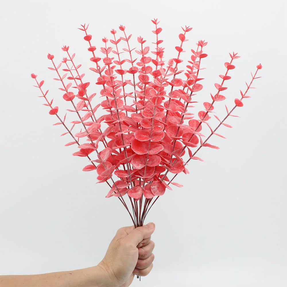 5pcs/lot Gold Eucalyptus Branch Stem Red Hanging Frost 5pcs Emma