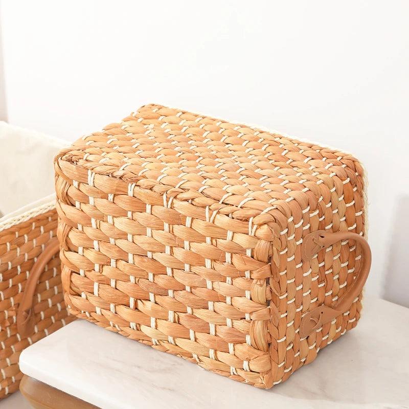 Rectangular Straw Storage Basket – Eco-Friendly Home Organizer Emma