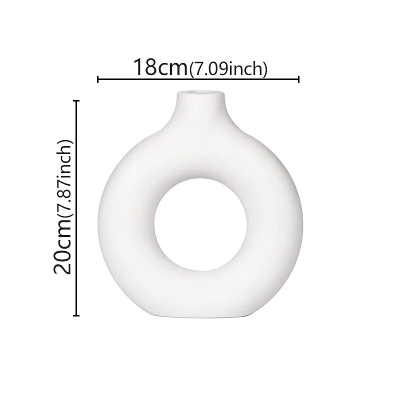Flat Minimalist Vase Donut Shape White Medium Emma