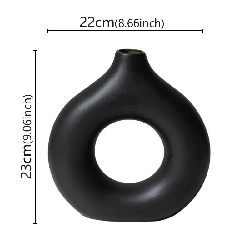 Flat Minimalist Vase Donut Shape Black Large Emma