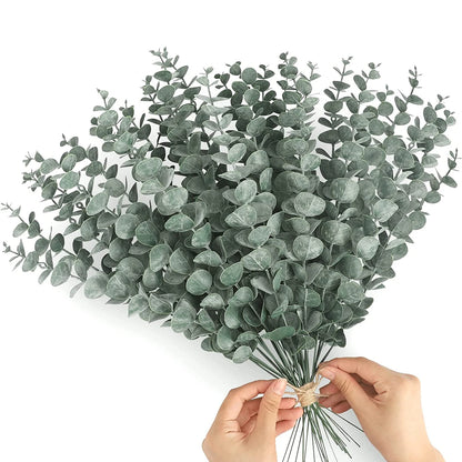 Yannew 12pcs Eucalyptus Stems Silver Frosted Dark Green 38cm Emma