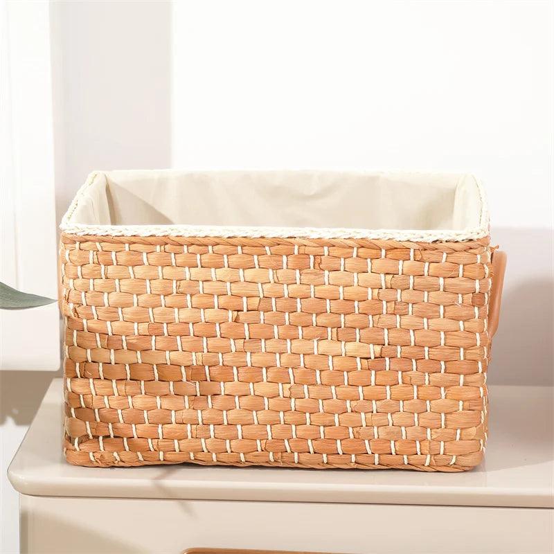 Rectangular Straw Storage Basket – Eco-Friendly Home Organizer Khaki Emma