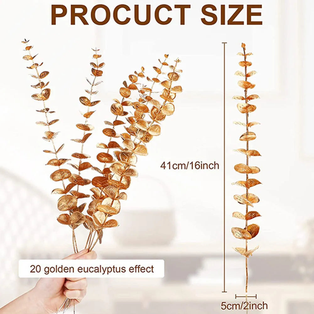 5pcs/lot Gold Eucalyptus Branch Stem Emma
