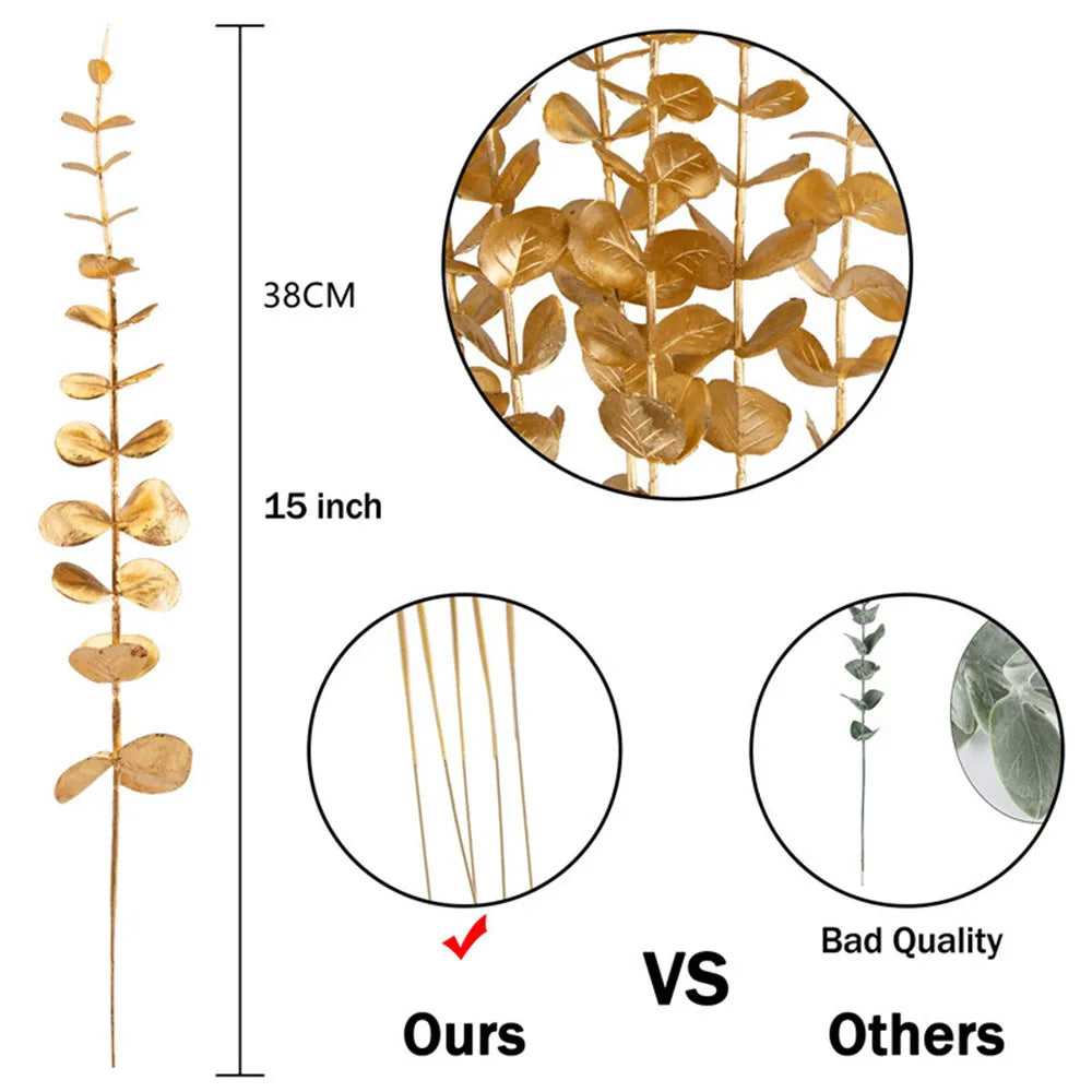 5pcs/lot Gold Eucalyptus Branch Stem Emma