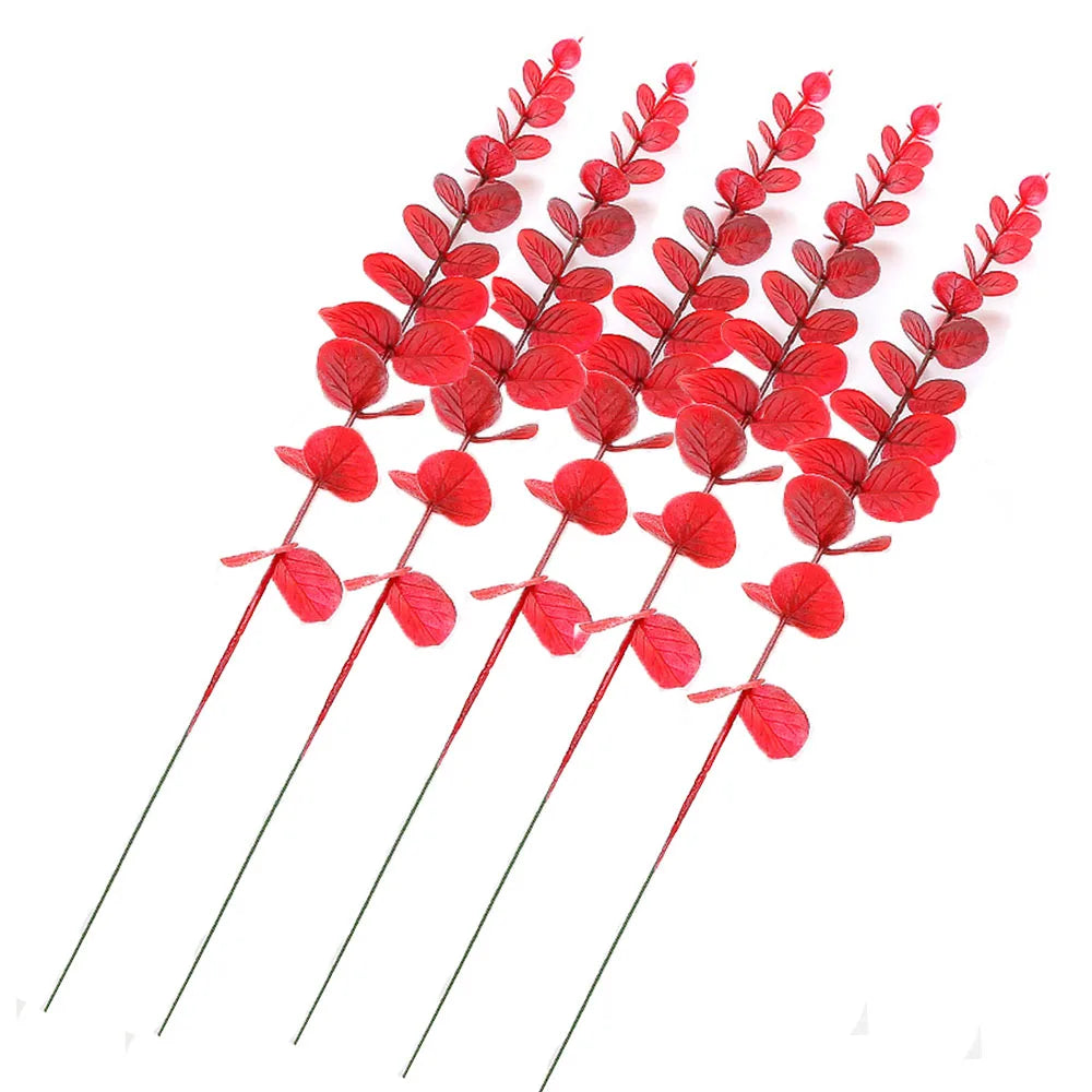 5pcs/lot Gold Eucalyptus Branch Stem Red 5pcs Emma