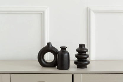 Set Of 3 White Ceramic Black vase Emma