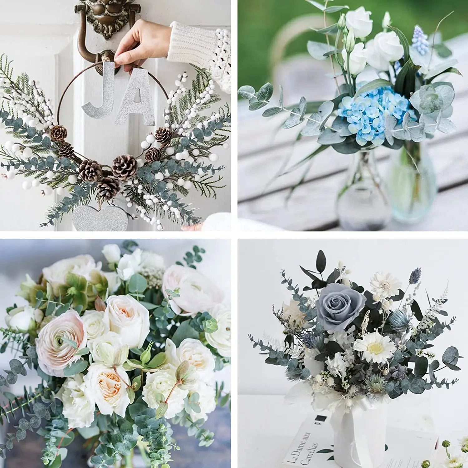 Yannew 12pcs Eucalyptus Stems Silver Emma